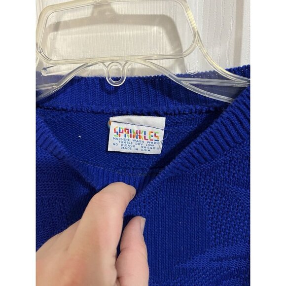 Vintage Sprinkles Women's Medium 80s Style Blue Knit Sweater Vest Cap Sleeve - Picture 2 of 4